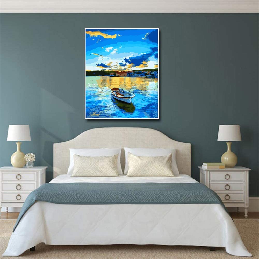 City Seaside Shore Diamond Painting Small Boat Design Embroidery Wall  Decoration